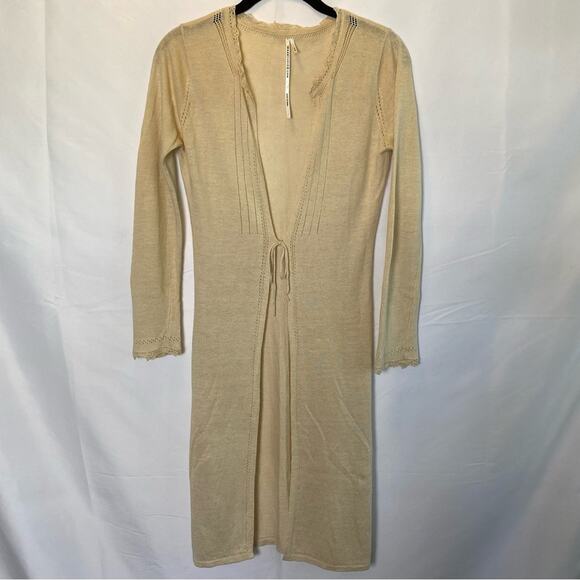 Max Studio Women's Knit Duster Cardigan Sweater XS Cream Lightweight Tie Front - Picture 1 of 8